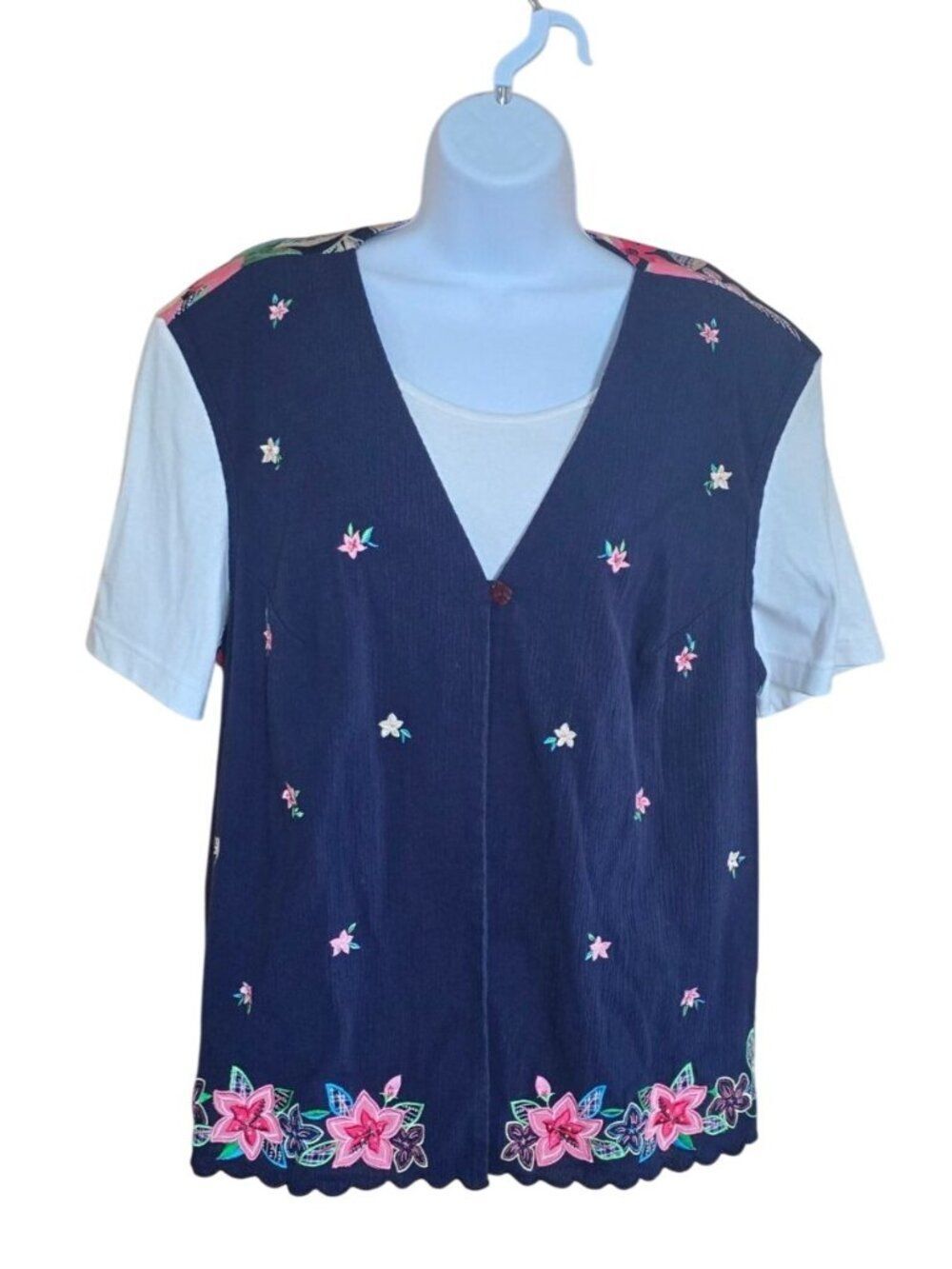 Napa Valley Floral Embroidered Button Vest Shirt Top cottagecore grannycore
